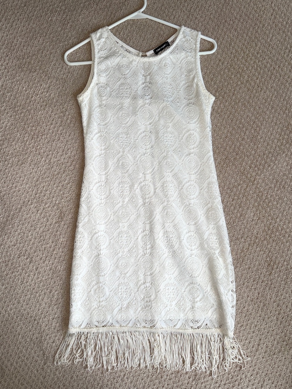 White Lace Fringe Shift Dress Small